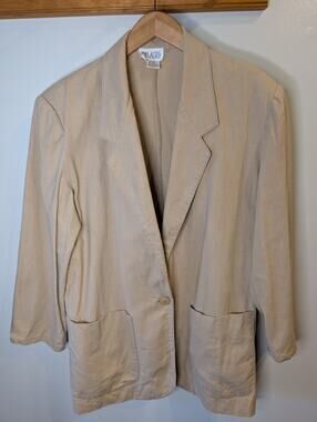 Milagro Women's Beige Linen Blazer Vintage Single Button Shoulder Pads Size 8